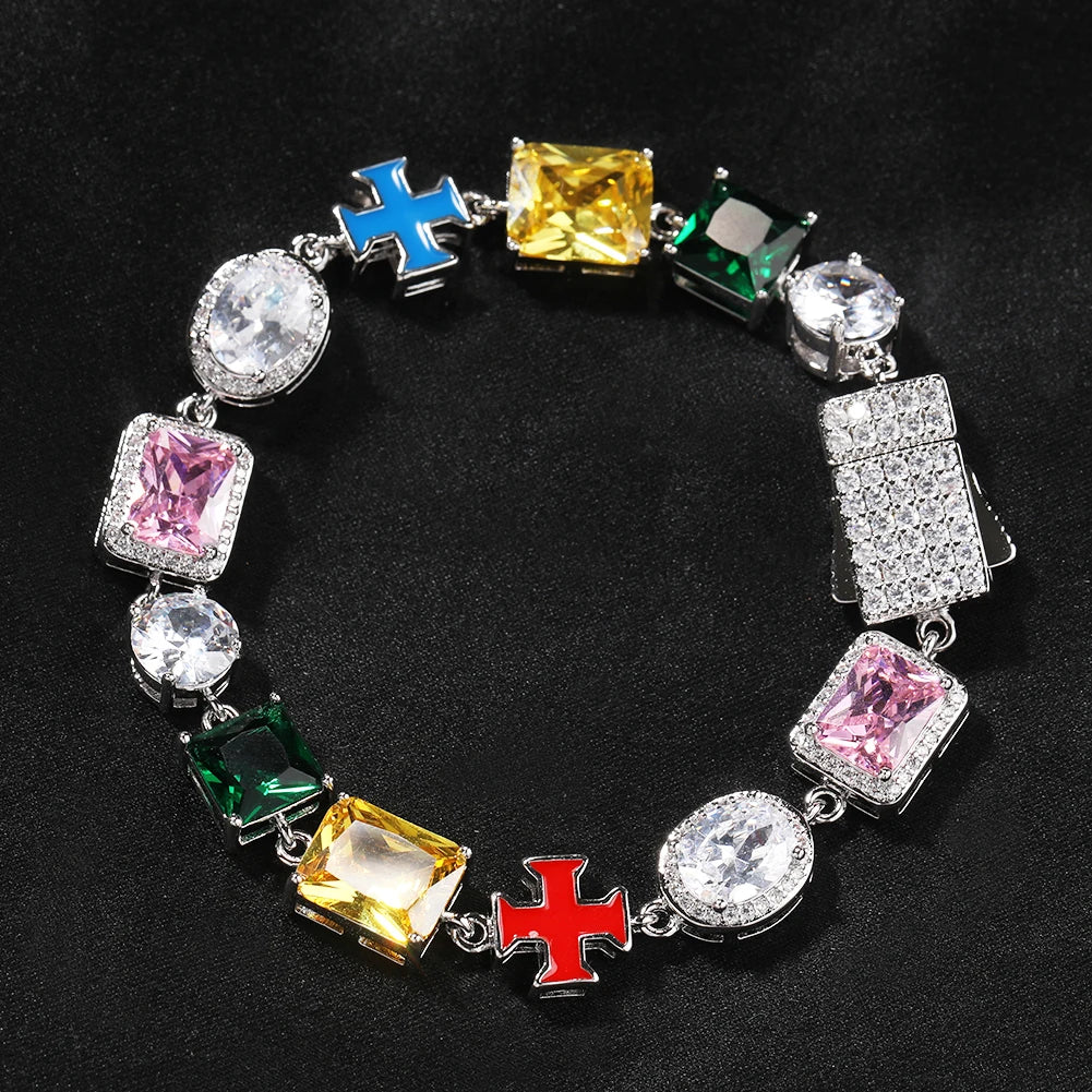 TBTK Colorful Gem Necklace Multi Color Oil Chain Iced Out 5A+ Colorful Cubic Zircon Luxury Bracelet Necklace Hiphop Jewelry