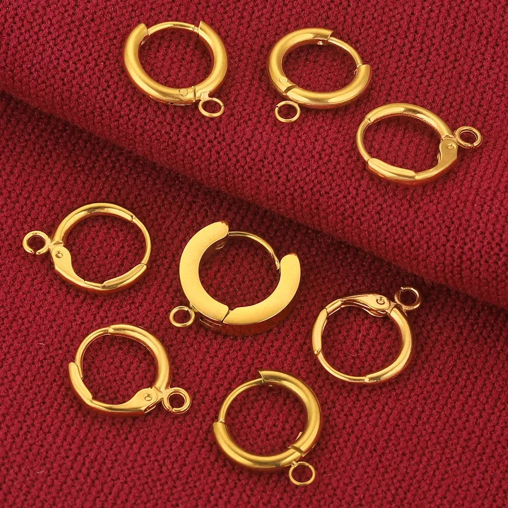10pcs Stainless Steel Round Earrings Hooks Clasps Earring Post Components Parts Ear Ring for Making Supplies Women DIY Findings