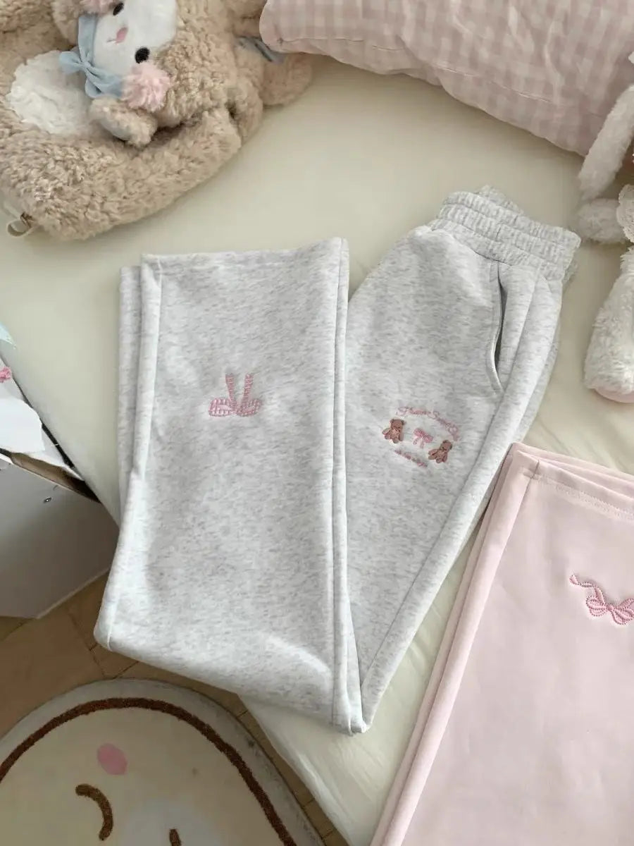 Sweet Girl Cute Straight Pants Spring New Casual All Match Sports Sweatpants Elastic Waist Cartoon Y2k Aesthetic Women Pants