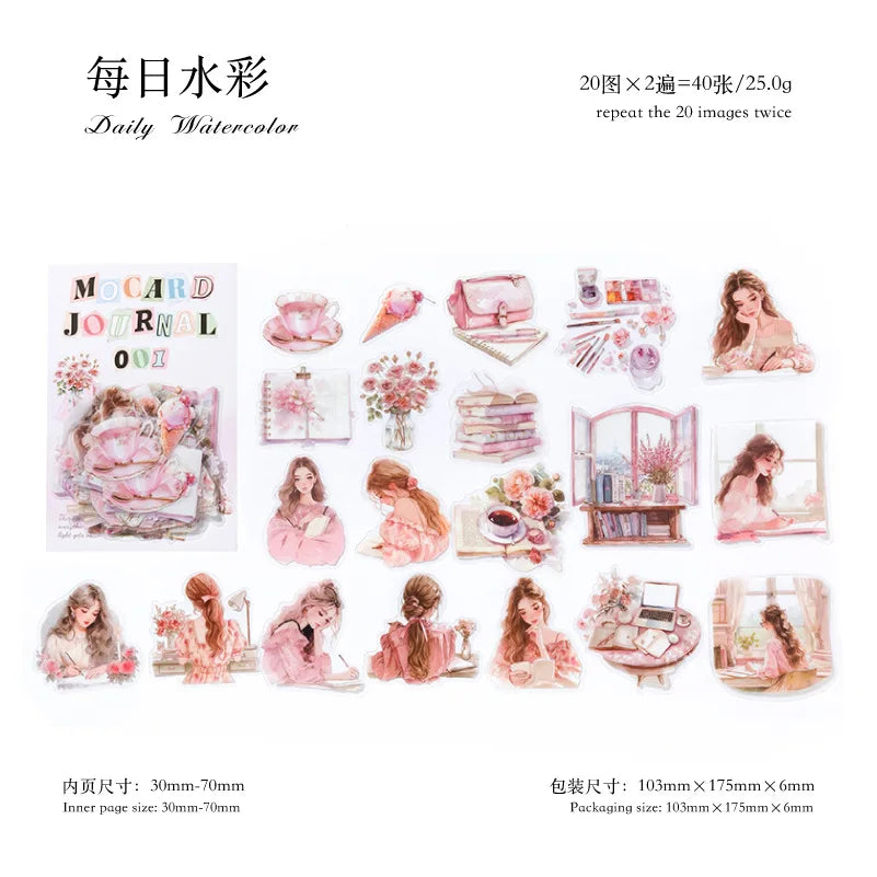 40pcs/lot Kawaii Stationery Stickers The Handbook of Women DIY Junk Journal Paper stickers Planner Decorative Mobile stickers