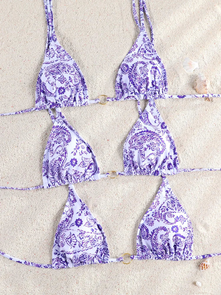 ZRTAK Sexy Bikinis Micro Thongs Bathing Suit Swimsuit Women Rings Biquini Bandage Beachwear Swimwear Two Piece Bikini Sets