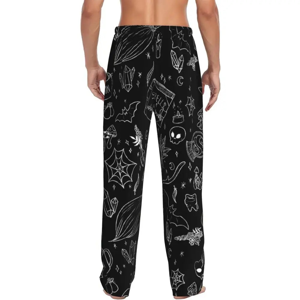 Custom Cute Spooky Halloween Bats Black And Purple Pajama Pants for Men Lounge Sleep Drawstring Sleepwear Bottoms with Pockets