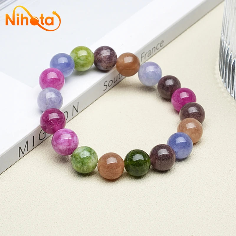 Genuine Tourmaline Chalcedony Bracelets For Women Exquisite Healing Stone Jewelry Craft Brcelets Bangles For Girls Lovers Gifts