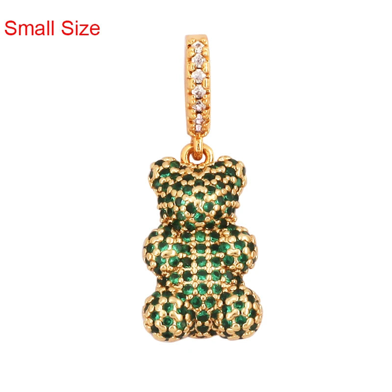 Luxury Fine Inlaid Rainbow Cubic Zirconia Charm Pendant,Cute Bear Jewelry Necklace Bracelet Making Wholesale Supplies M85