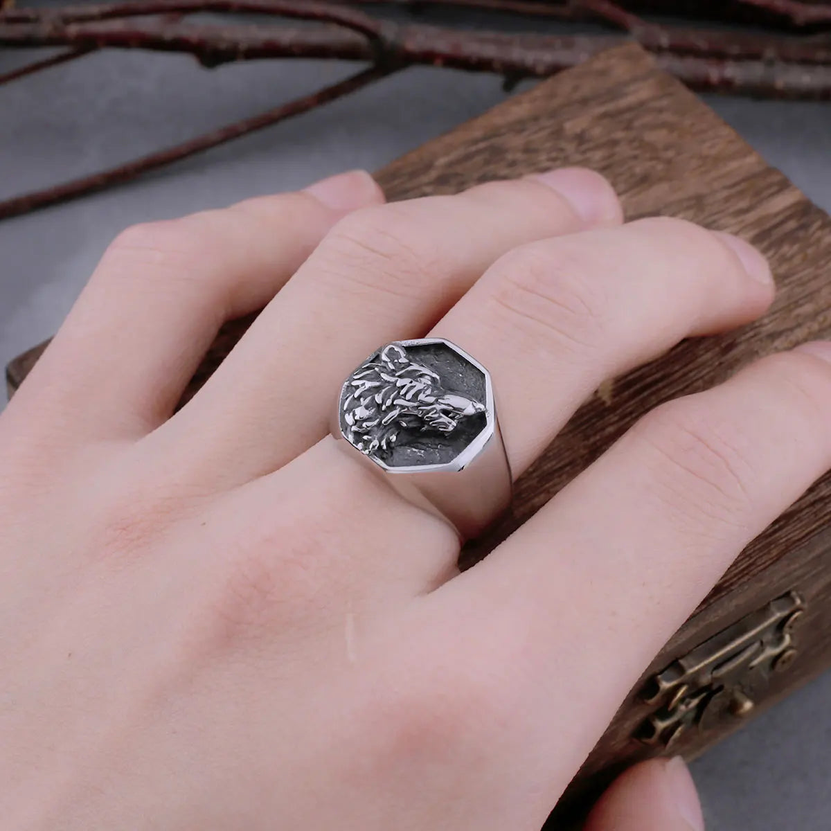 Stainless Steel Viking Fashion Wolf Head Ring Men's Freki Hip Hop Vintage Biker Boys Ring Scandinavian Jewelry Boyfriend Gift