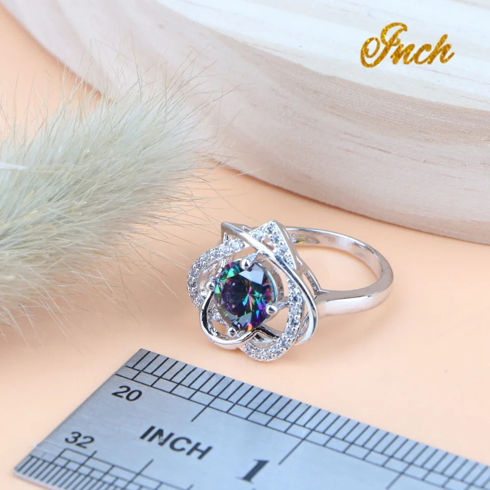 Natural Magic Rainbow Zircon Jewelry Sets Bridal Luxury Bracelets Earrings Rings Pendant Wedding Necklace Set For Women Jewelry