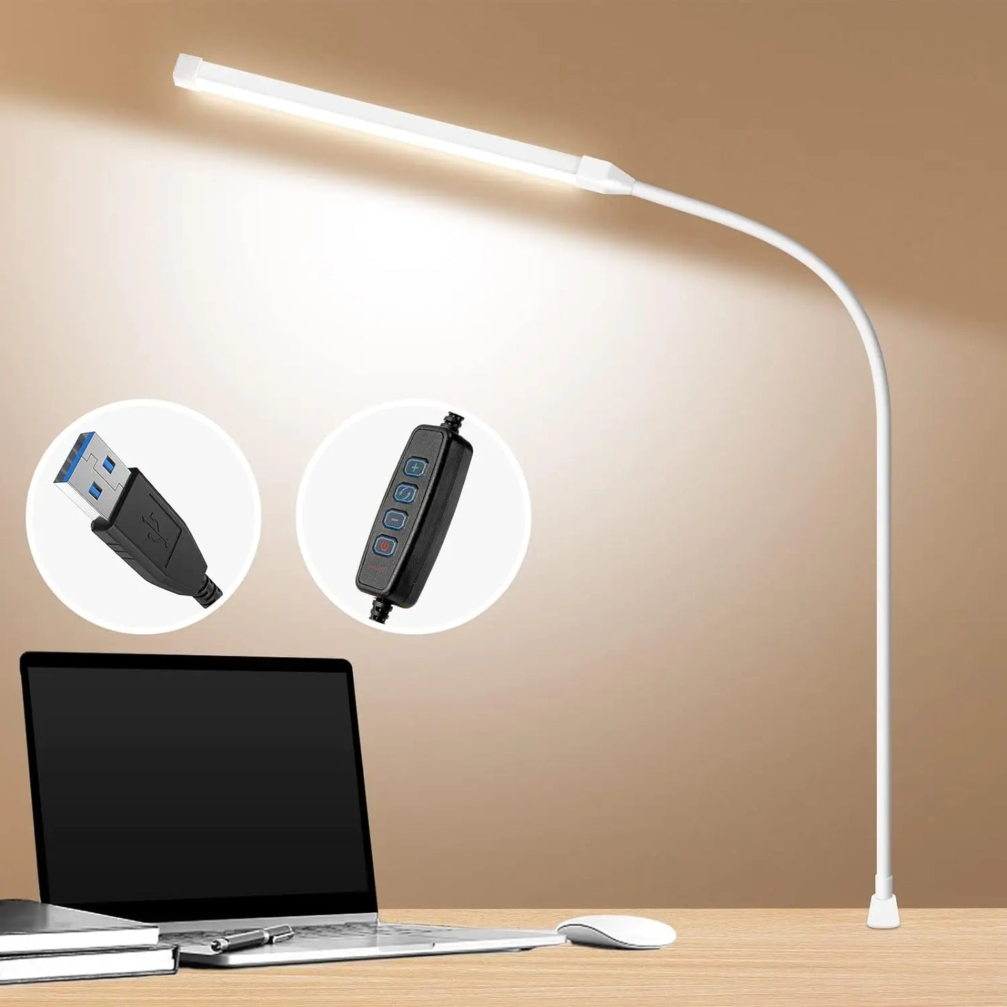A LED Desk lamp with Clamp, Eye-Caring Clip on Lights for Home Office, 3 Modes 10 Brightness, Long Flexible Gooseneck,Metal