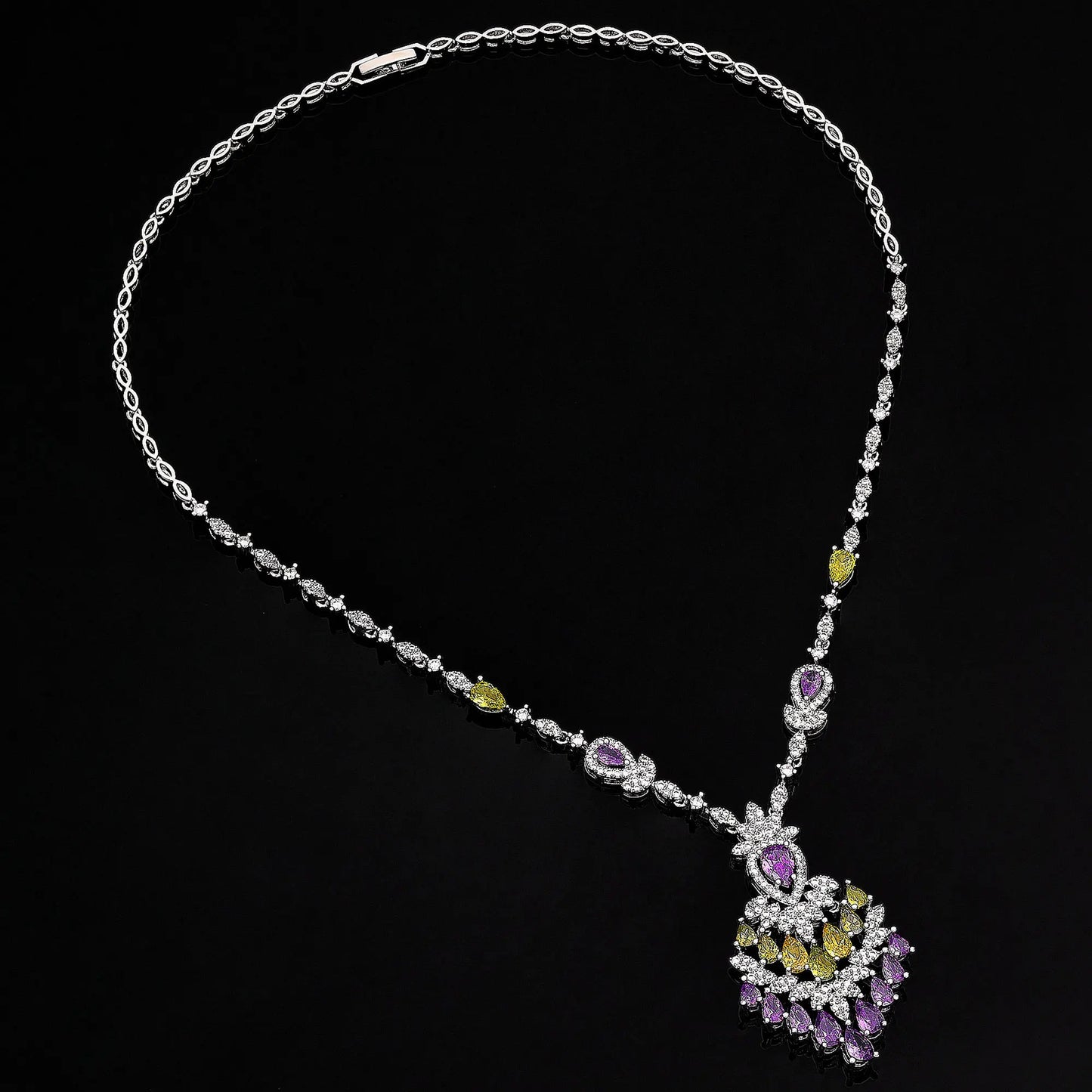 2024 Elegant Wedding Jewelry Set for Women Dubai UAE Bridal 4-piece Jewelry CZ Zircon Tassel Necklace Earrings Set
