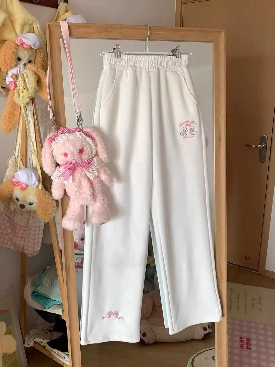 Sweet Girl Cute Straight Pants Spring New Casual All Match Sports Sweatpants Elastic Waist Cartoon Y2k Aesthetic Women Pants