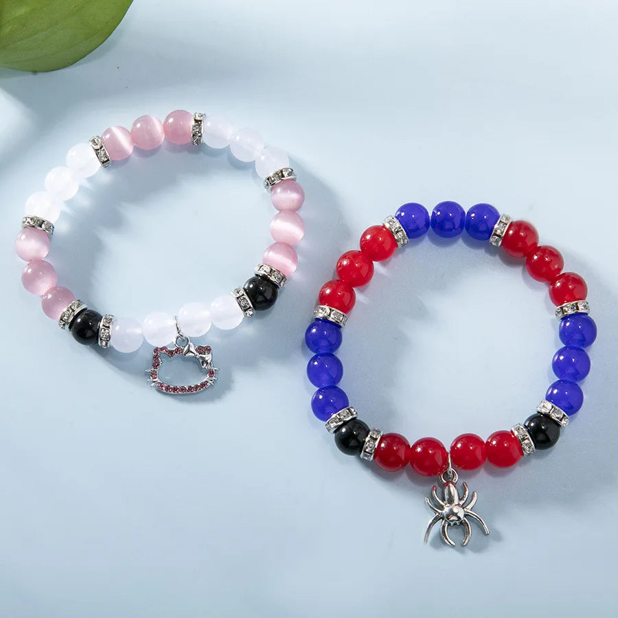 Cartoon Cat Spider Kitty Bracelets Matching Heart Magnetic Attract Charm Friendship Bracelets Gift for Couples Halloween Jewelry
