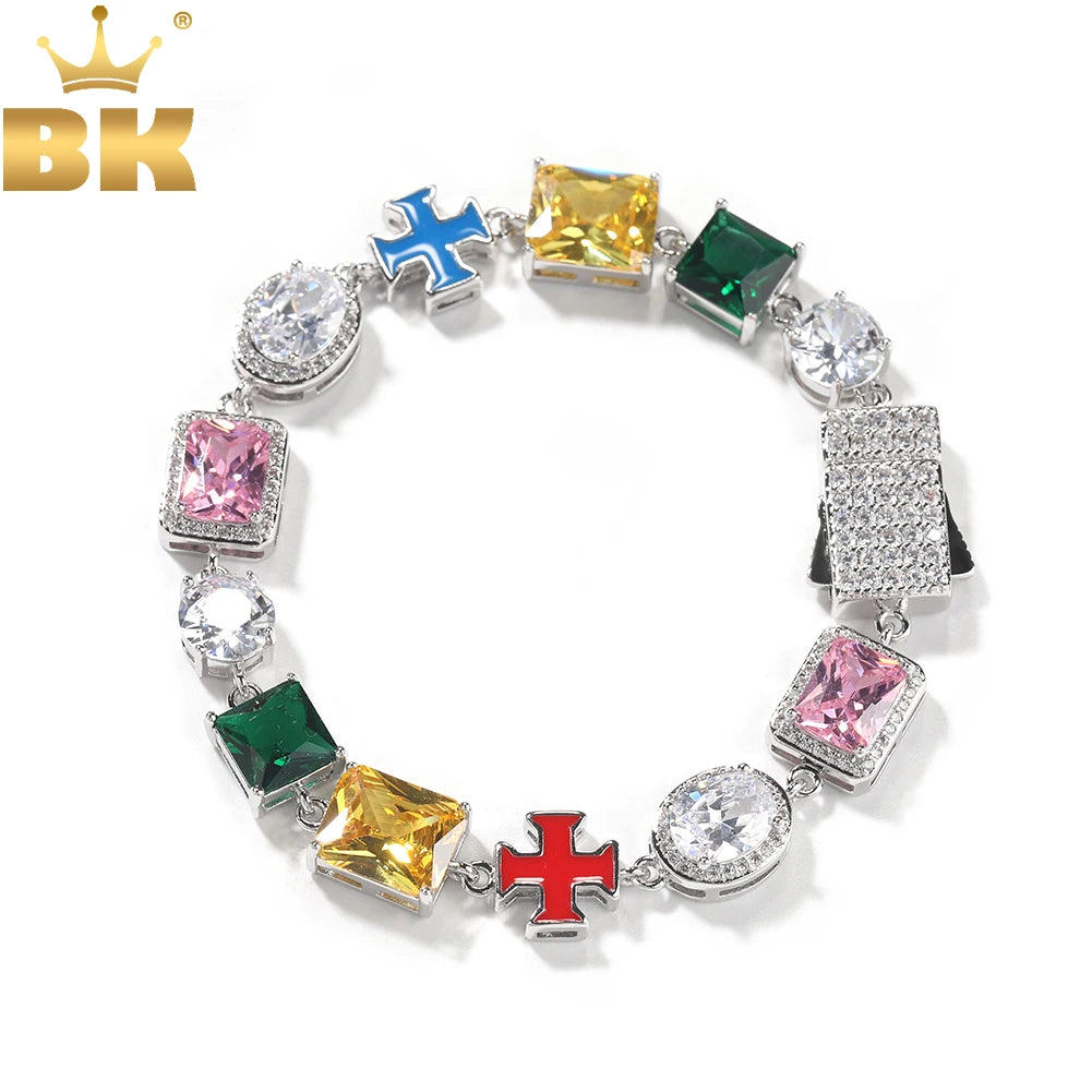 TBTK Colorful Gem Necklace Multi Color Oil Chain Iced Out 5A+ Colorful Cubic Zircon Luxury Bracelet Necklace Hiphop Jewelry