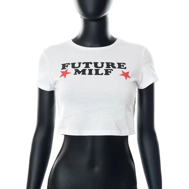 Y2k Women T Shirts Future Milf Star Fashion Women Crop Top Harajuku Streetwear Slim Tshirt Tops Summer Sexy Party Femme Clothes