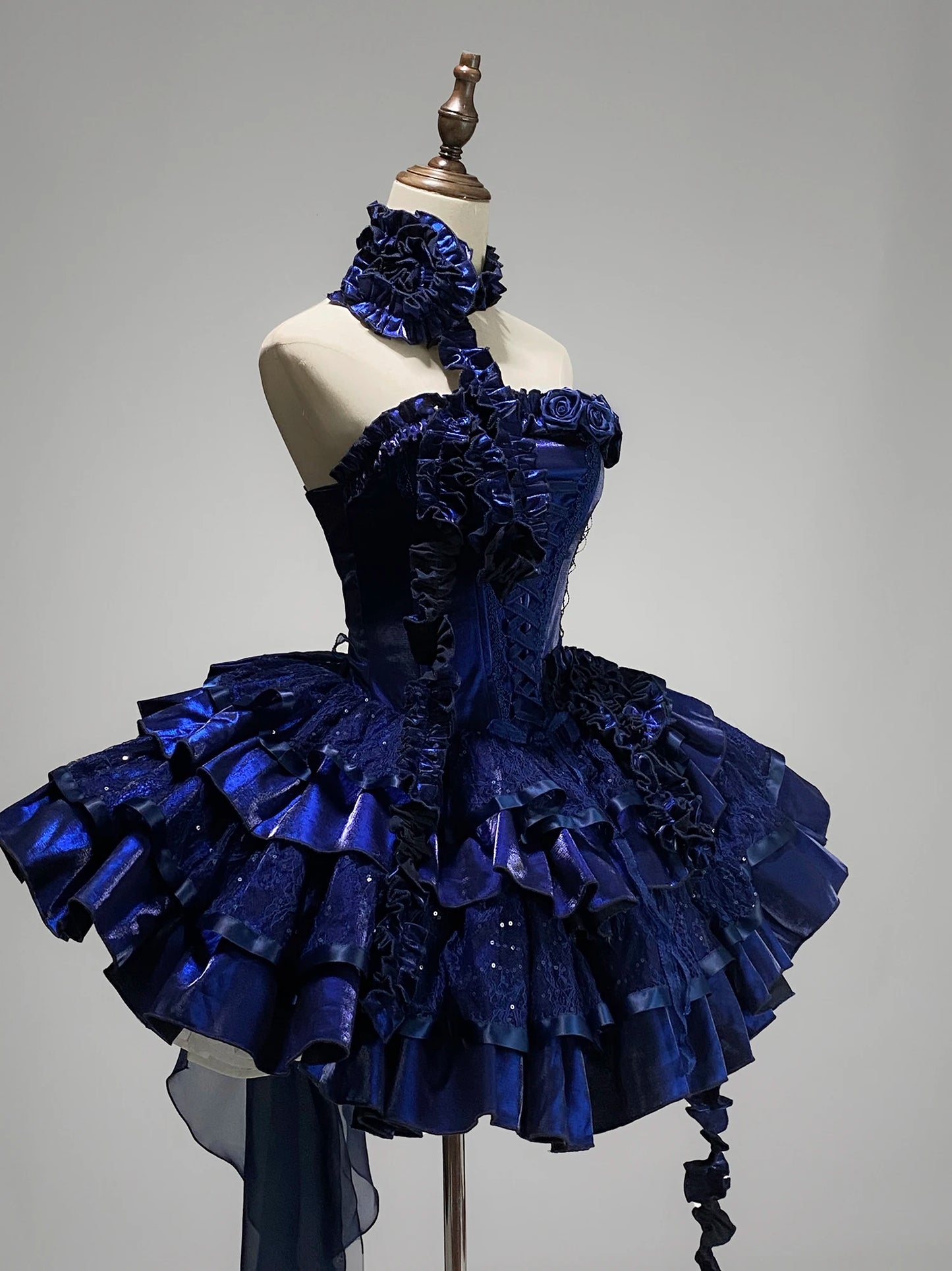 Original Lolita Dress New Christmas New Year Goth Red Fish Bone Jsk Dress Halloween Cosplay Dark Blue Slim Sling Short Dresses