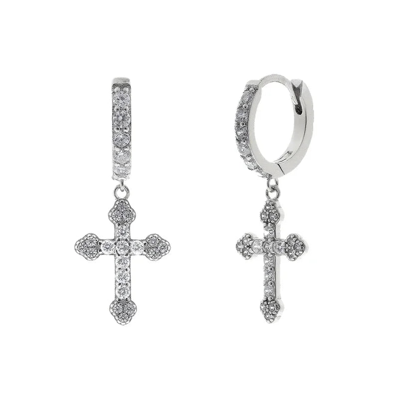 925 Sterling Silver Minimalist Jesus Cross Pendant Earrings Gold/Silver Hoop Earrings Fashion Wedding Party Earrings Jewelry