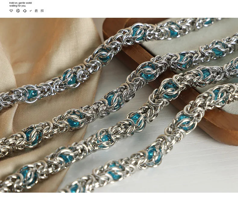 Men's Biker Punk Hip Hop Rock Jewelry Accessories Stainless Steel Byzantine Chain Braided Chain Necklace Bracelet Set