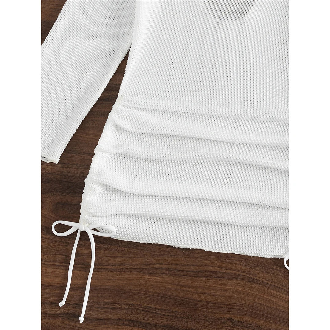 S - XL Long Sleeve Backless Crochet Knitted Tunic Beach Cover Up Cover-ups Beach Dress Beach Wear Beachwear Female Women V5038