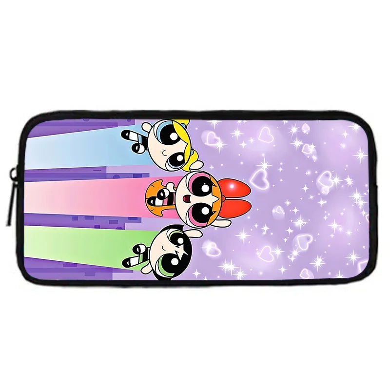 Cute P-PowerpuffS Girls 3 pcs set Child School Backpack with Lunch Bags ,Pencil Bags ,School Bags for Boys Girls Best Gift