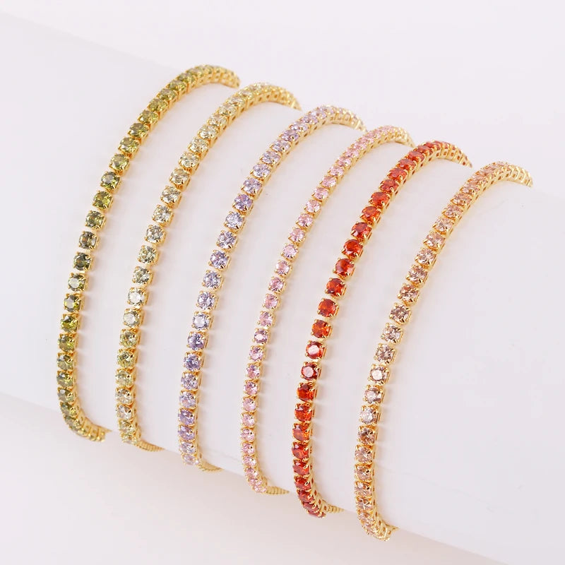 Luxury Rainbow Adjustable Multicolor Tennis Bracelets For Women Ladies Wedding Colorful Zircon Charm Bracelet Hand Chain Jewelry
