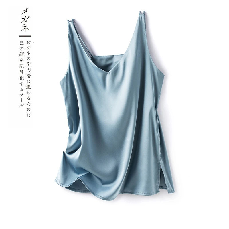 Women's New Four Seasons Inner Wear Silk Suspenders 2022 V-Neck Solid All-Match Satin Vest Soft Loose Thin Lady Sleeveless Tops