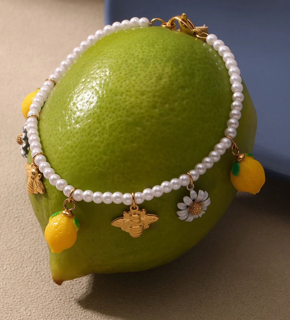 Shell Beads Bracelet With Multi Lemon Charms For Women Handmade Beaded Bracelets Matching Earrings Necklace Cute Jewelry Sets