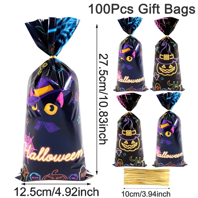 25/50/100pcs Halloween Black Cat Gift Bags Pumpkin Candy Packaging Bags Trick Or Treat 2025 Happy Halloween Party Decor Supplies