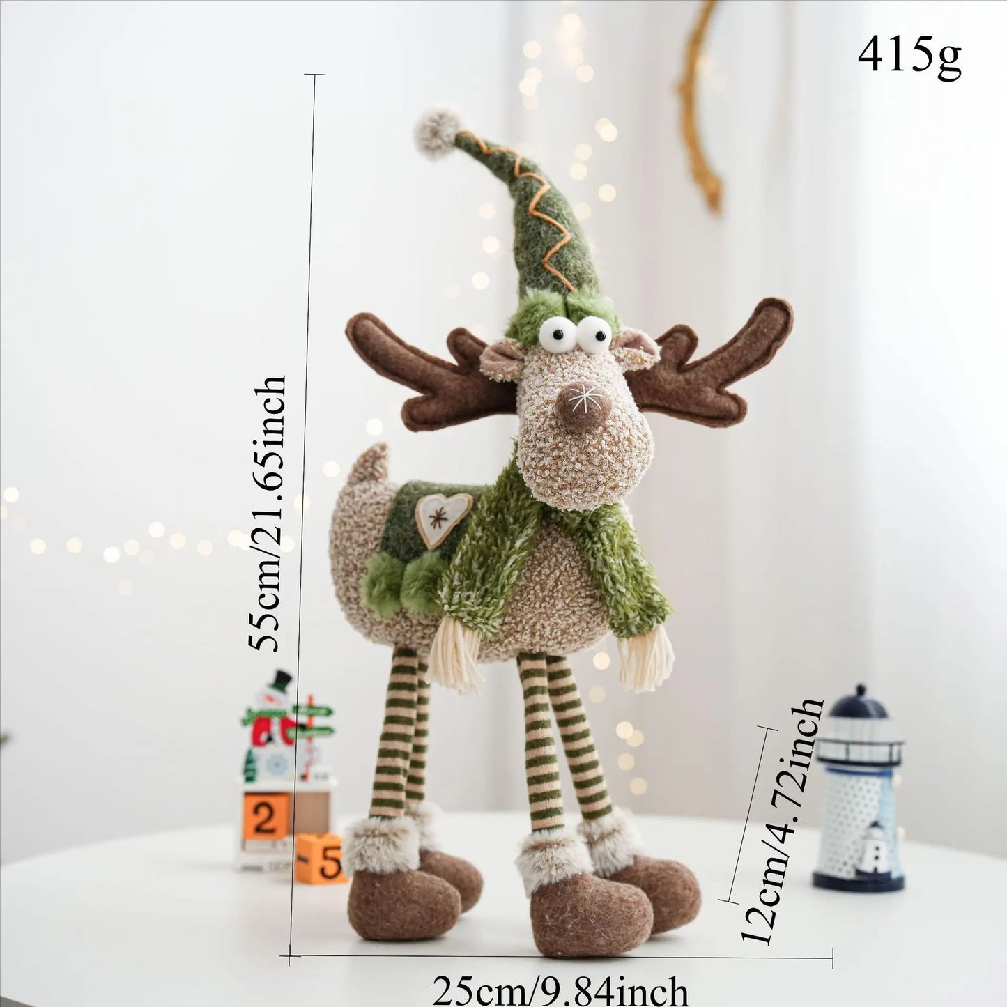 2025 New Christmas Elk Ornament Green Forest Series Elk Doll Christmas Telescopic Doll Holiday Ornament Christmas Gift
