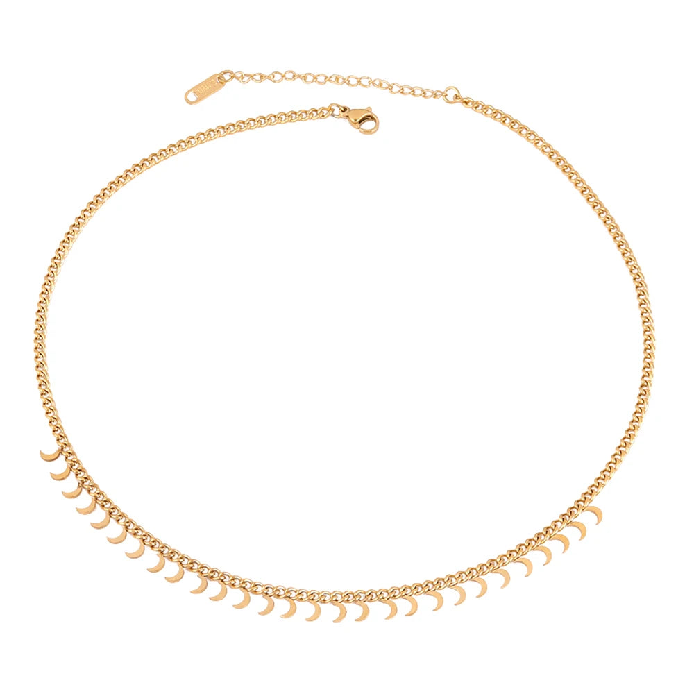 Trendy Stainless Steel Necklace For Women Gold Silver Color Round Geometric Pendant Necklace Choker Snake Chain Necklace Jewelry