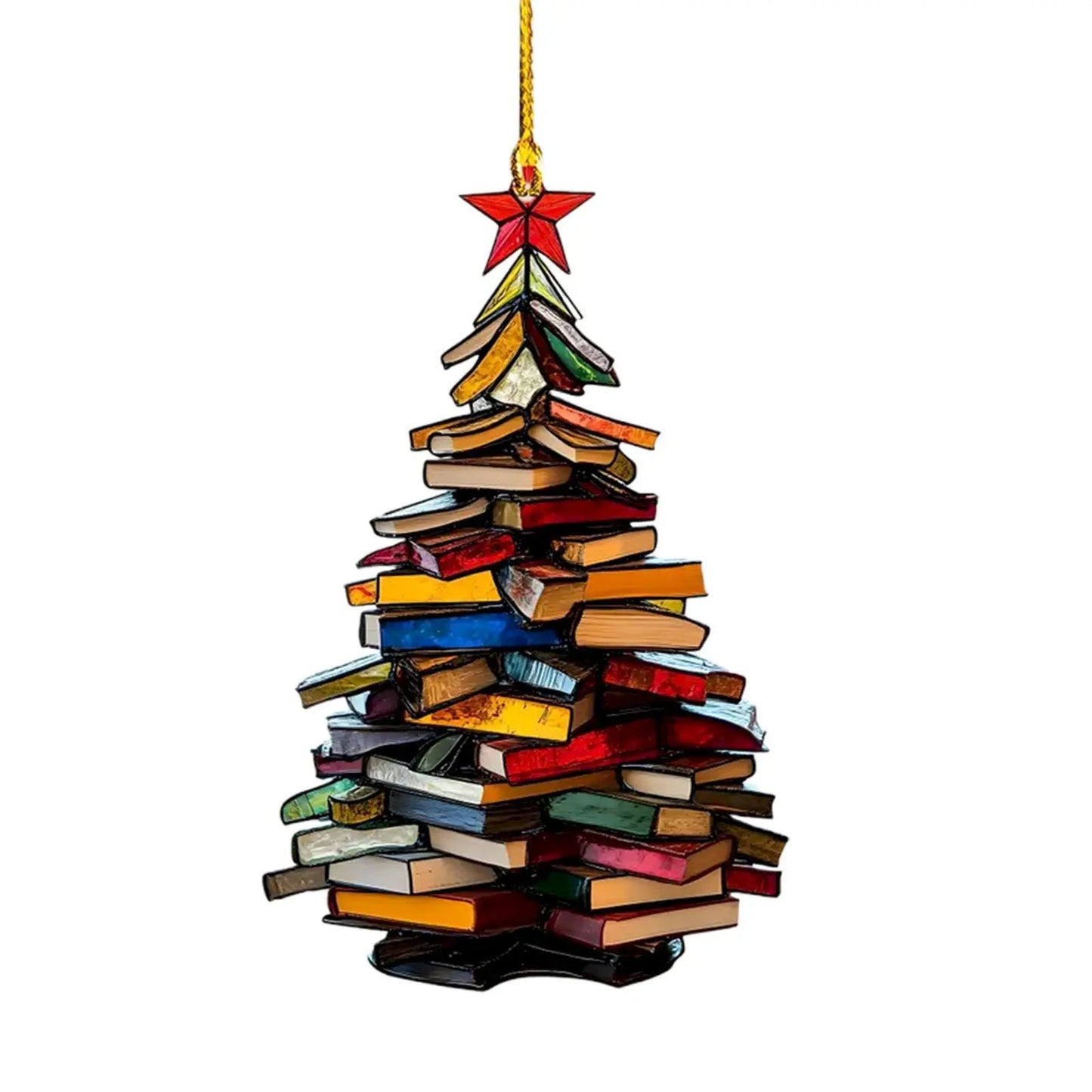 Acrylic Stacked Book Christmas Tree Ornament Clear Book Lover Hanging Decoration Christmas Gift Pendant for Home Office Bookcase