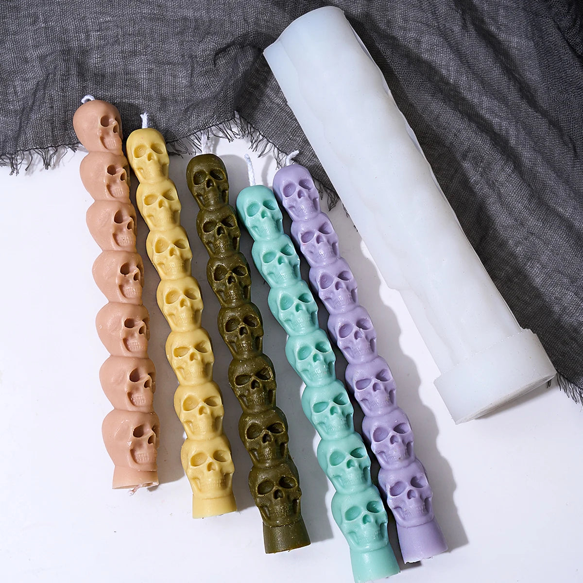 Spooky Stack Skull Silicone Candle Mold DIY Halloween Ornament Craft Making Supplies Soap Plaster Resin Casting Molds Home Decor