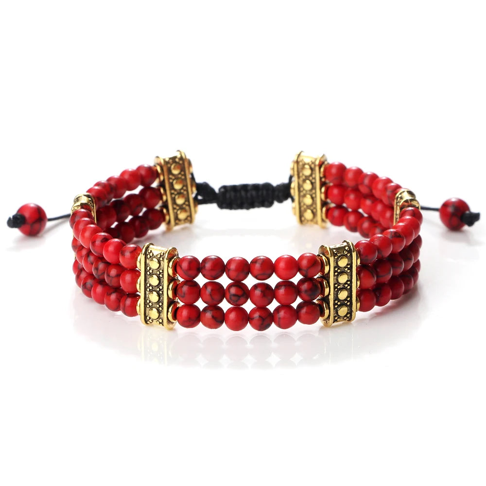 Natural Stone Beads Bracelet 4mm Malachite Black Lava Yoga Energy Hot Couple For Women Men Jewelry Braided Rope Knot Bangle Gift