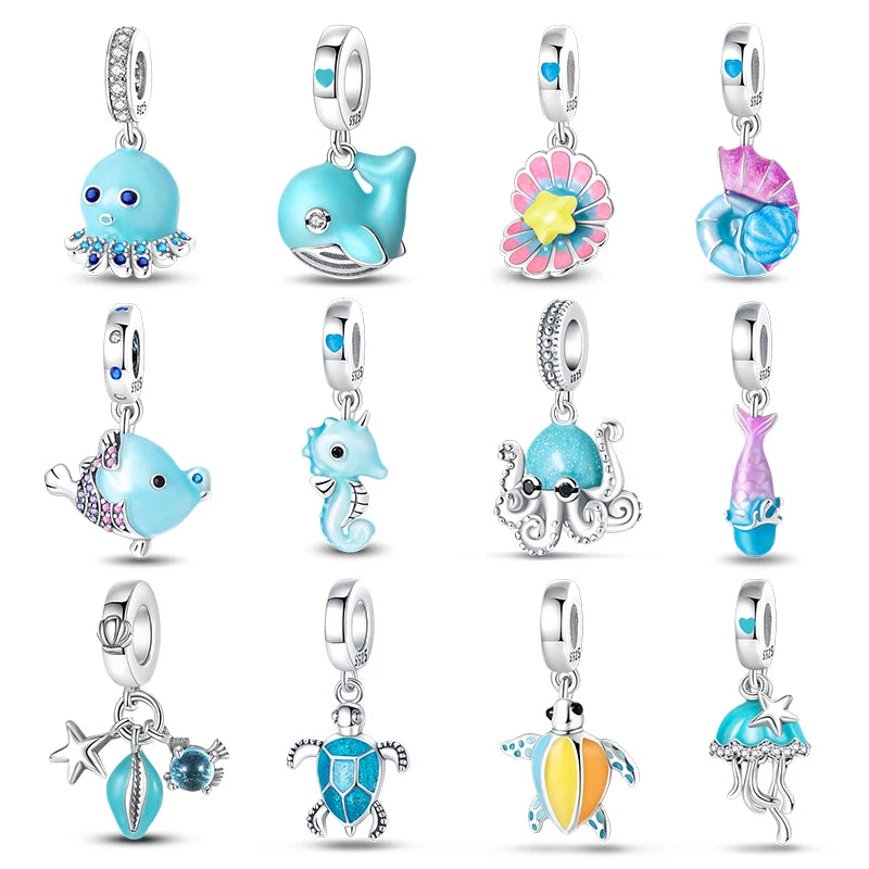 New 100% 925 Sterling Silver Ocean Luminous Sea Turtle Dolphin Octopus Charms Beads Fit Qikaola Original Bracelets DIY Jewelry