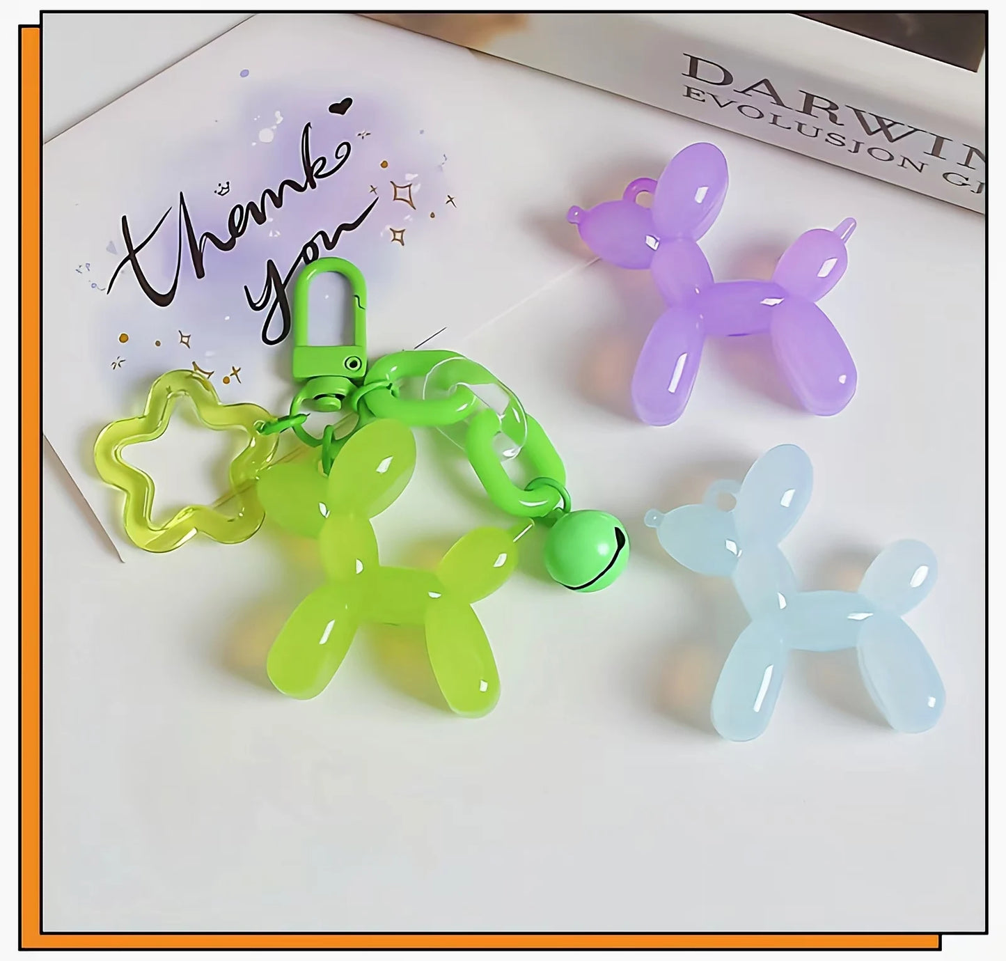 10pcs/Bag tiki hot 34mm Acrylic Jelly Colorful Cartoon 3D cute Balloon Dog DIY Bead Keychain Phone Chain Pendant Accessories