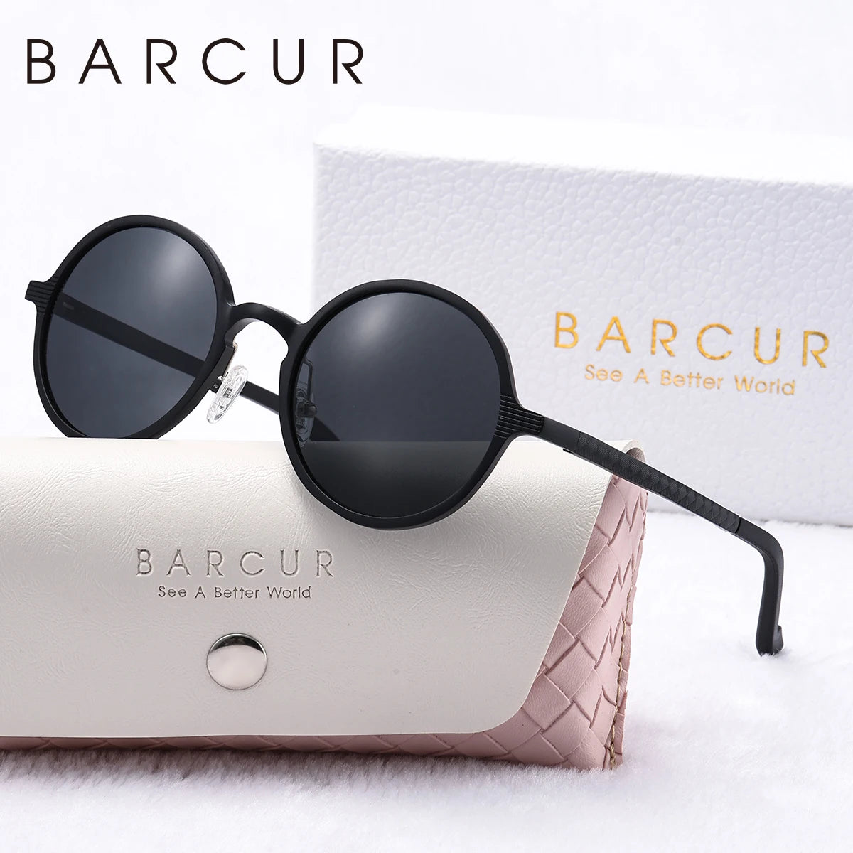 BARCUR Nostalgic Punk Women Polarized Sunglasses Retro Aluminum Magnesium Alloy Circular UV400 Men Sunglasses High end Brand Box