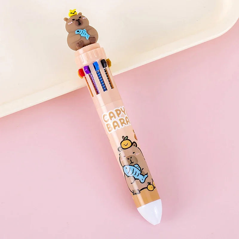 10 Multicolored Ballpoint Pen Cartoon Capybara Pens School Office Supplies Student Stationery Gifts