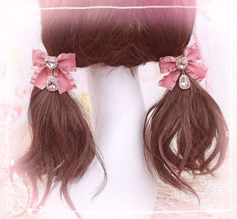 Small Hairpin Water Drop Heart Shape Rhinestone Pendant Wooden Ear Hairclips Headdress Sweet Side Clip Hair Accessories Jewelry