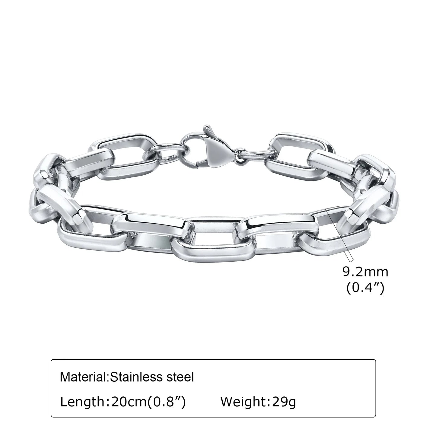 Vnox 9.2MM Rectangle Chain Stainless Steel Bracelets for Men Dad Papa BFF Valentine's Father's Day Birthday Gifts Jewelry