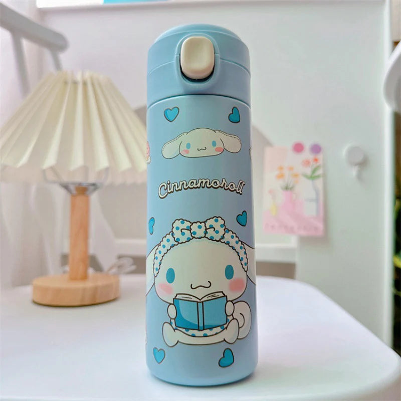 MINISO 420ML Thermos Coffee Cup 304 Stainless Steel Water Bottle Cute Cartoon Pattern Student Drink Bottle Girl Gift Water Cup