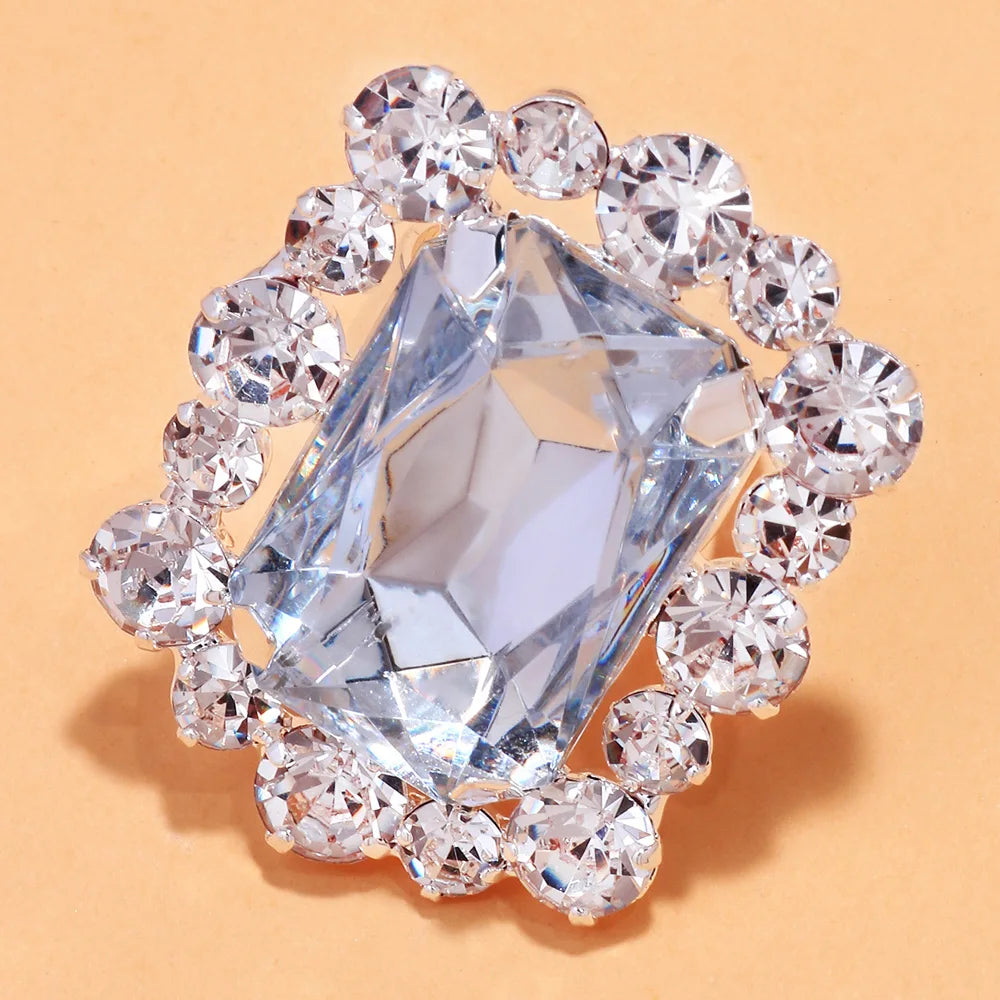 2025 Exaggerate Oversize Transparent Square Crystal Ring for Women Fashion Party Rhinestone Cocktail Ring Open Hand Jewelry