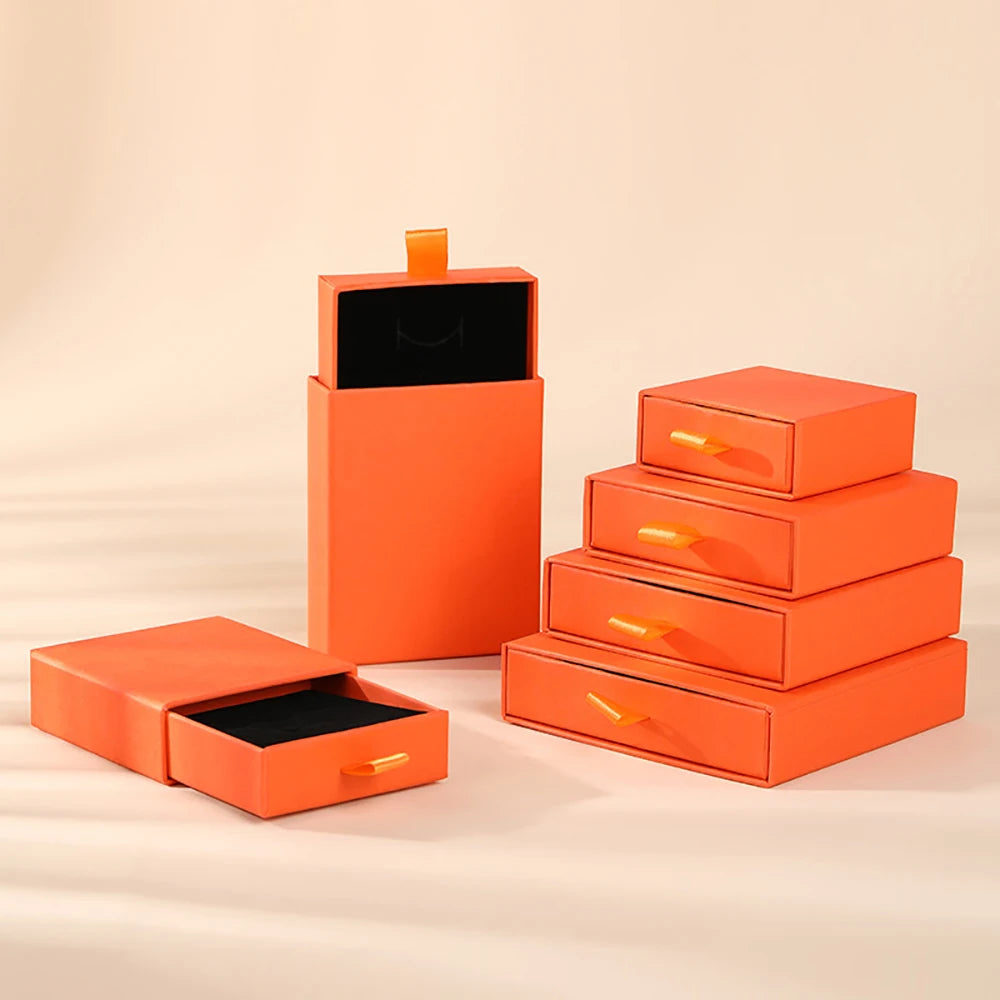 10 Bulk Luxury Hard Rigid Cardboard Sliding Jewellery Gift Box Beige Paper Drawer Jewelry Ring Stud Earring Packaging Boxes Case