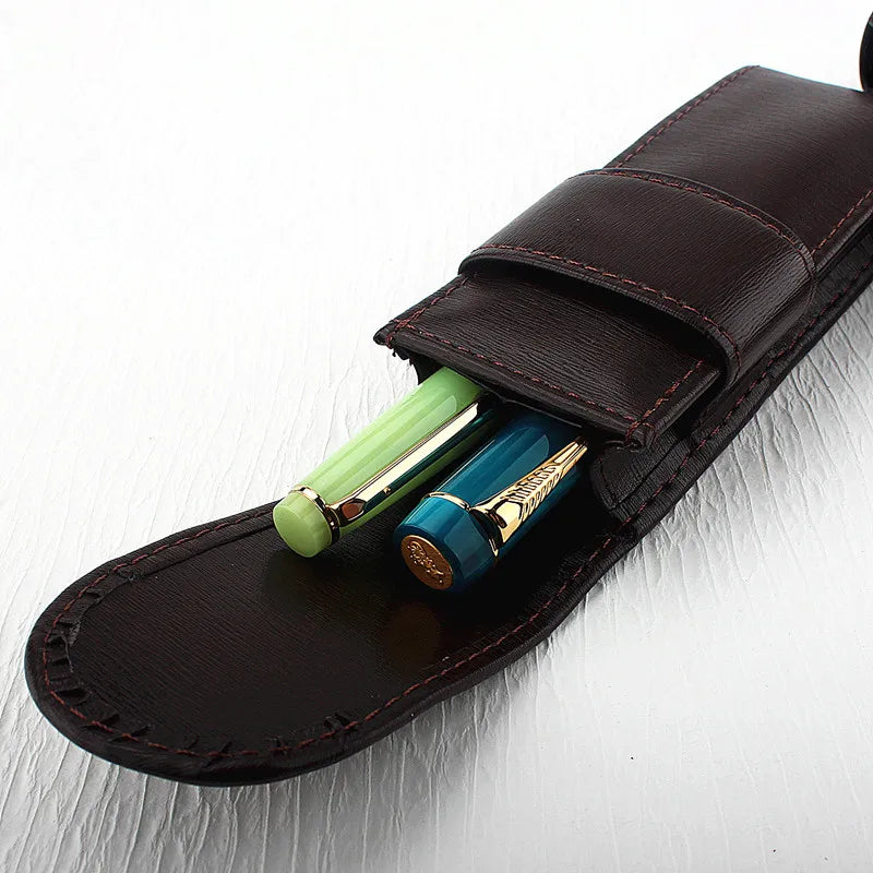 Vintage PU Leather Pencil Bag Fountain Pen Stationery Holder Protective Cover Office School Supplies Retro Pen Torage Case