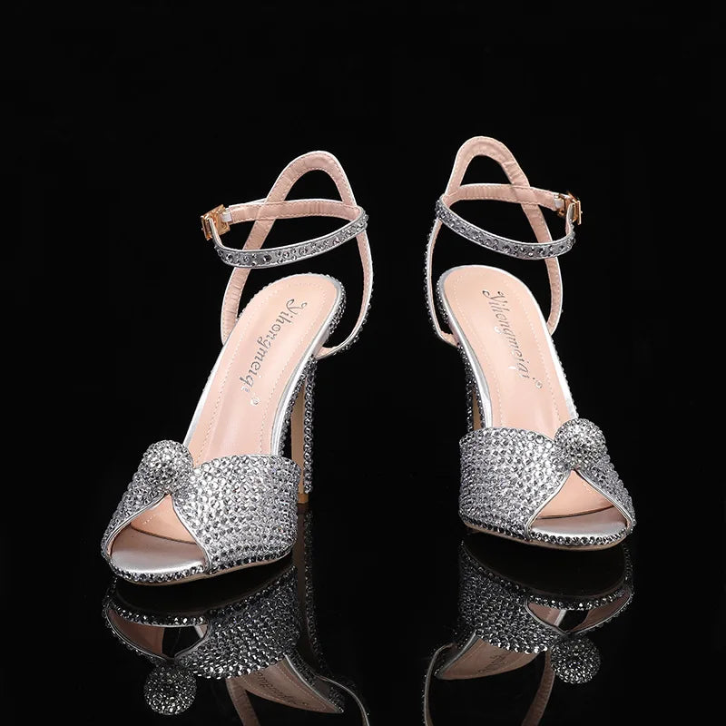 Fashion High Quality Wedding Shoes Women Pearls Studs Luxury Peep Toe White High Heels Buckle Designer Woman Sandal 43 Zapatos