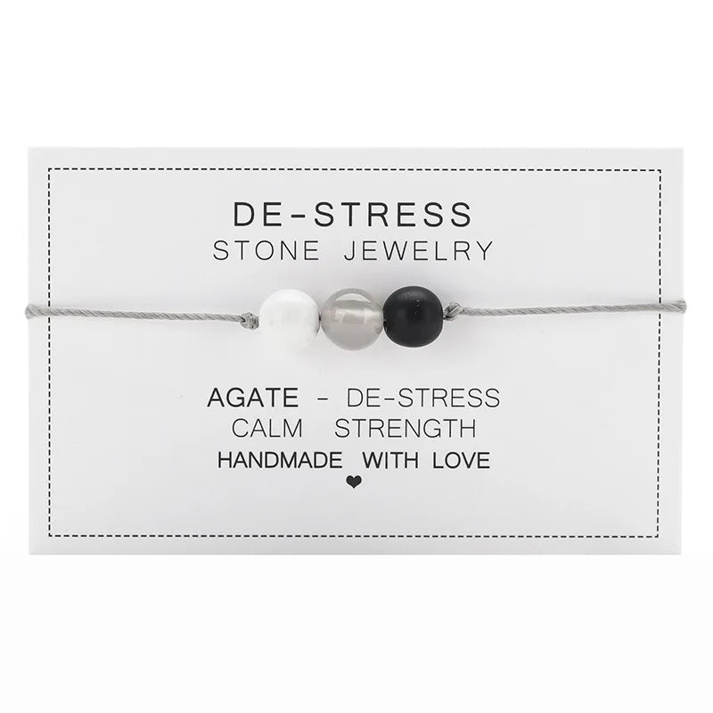 Natural Stone Crystal Round Bead Bracelet Handmade Braid Adjustable Paper Card Rope Chain Yoga Women Men Energy Healing Jewelry