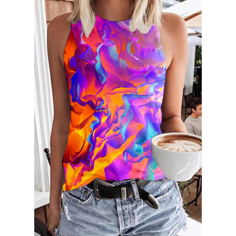 Summer Beautiful Stripes 3D Print Tank Tops Women Casual Streetwear Oversized O-Neck Vest Off Shoulder Sleeveless Woman Camisole