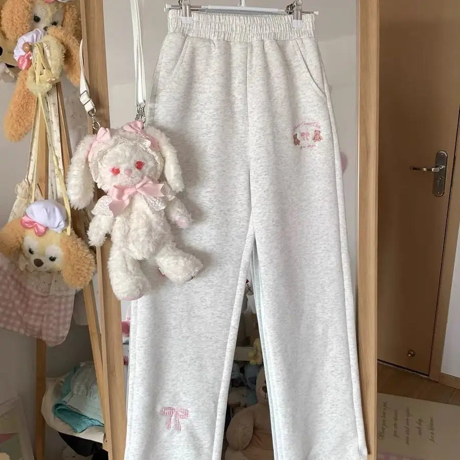 Sweet Girl Cute Straight Pants Spring New Casual All Match Sports Sweatpants Elastic Waist Cartoon Y2k Aesthetic Women Pants