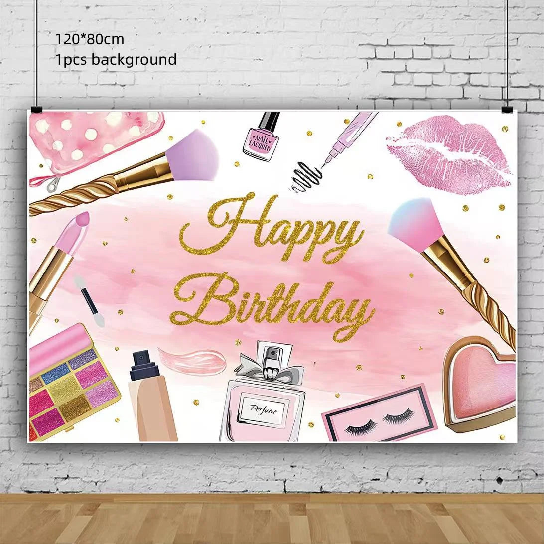 130*220cm Spa Make Up Theme Tablecloth Decoration Kids Girls Birthday Party Makeup Disposable Table Cover Baby Shower Supplies