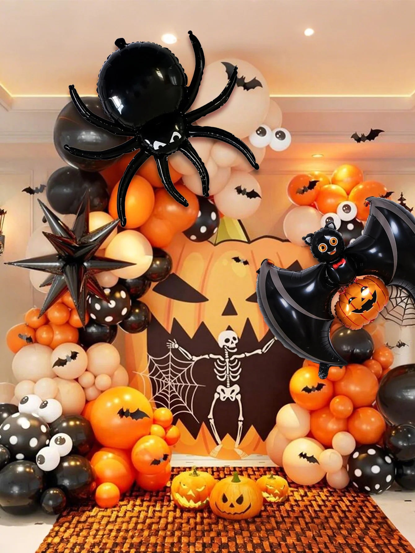 88pcs orange and black horror Halloween arch balloons, suitable for Halloween party horror theme, haunted house, birthday.