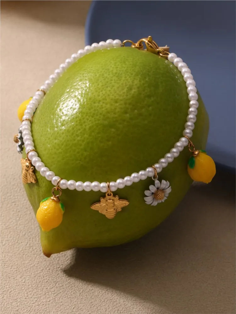 Shell Beads Bracelet With Multi Lemon Charms For Women Handmade Beaded Bracelets Matching Earrings Necklace Cute Jewelry Sets