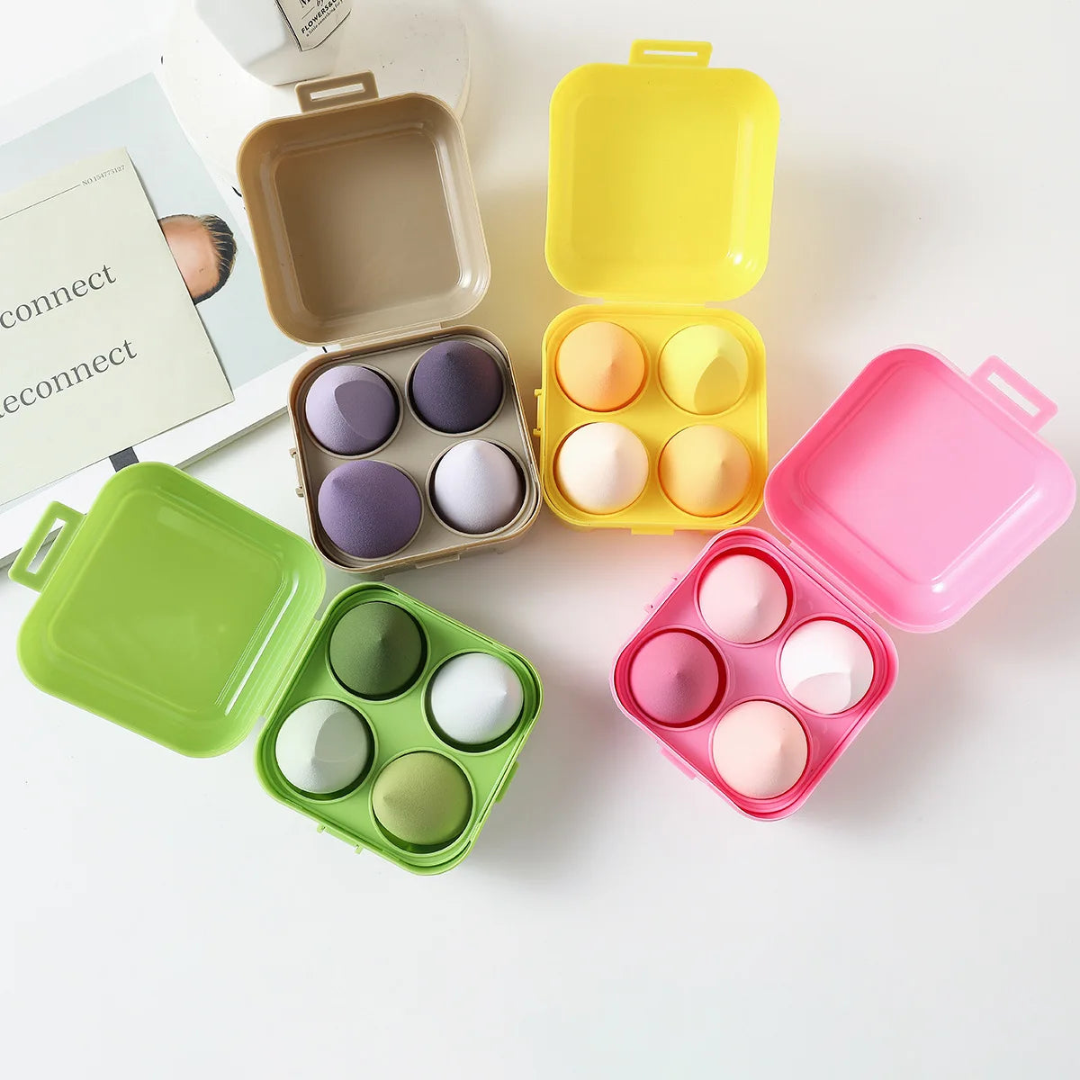 4/8pcs Makeup Sponge Powder Puff Dry and Wet Combined Beauty Cosmetic Ball Foundation Powder Puff Bevel Cut Make Up Sponge Tools