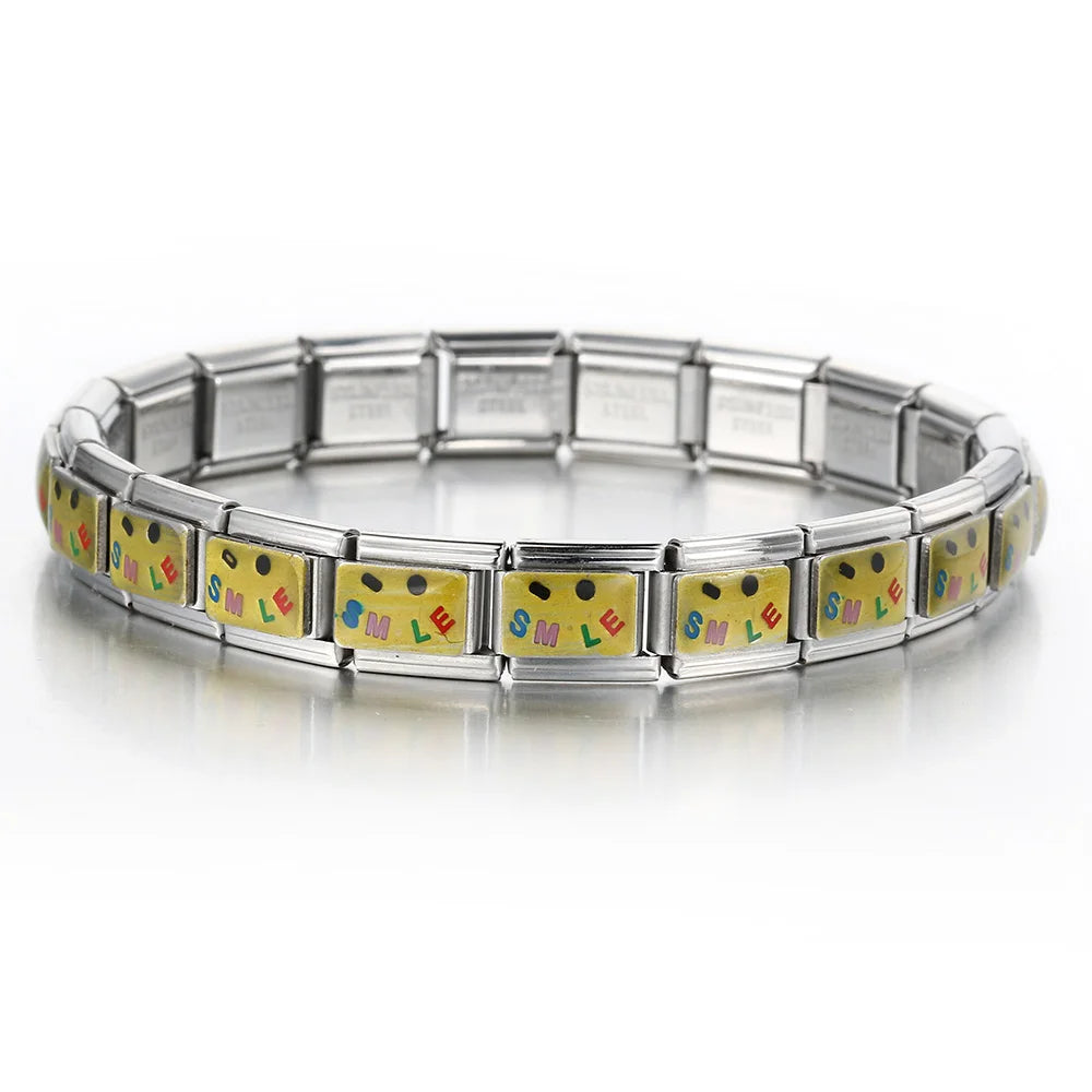Rainbow Love Smile Italian Charm Bracelet Stainless Steel Elastic Hand Chain Link Making DIY Jewelry Gifts For Women Men Bangle