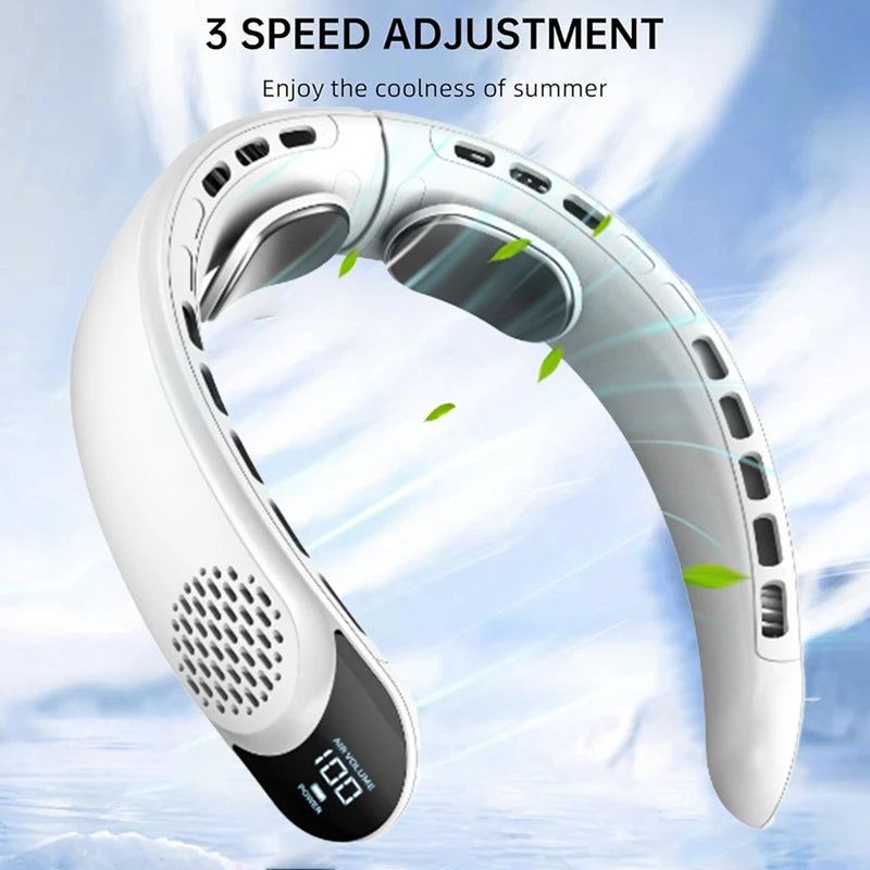 4000mAh Leafless Portable Neck Fan 3 Gears Adjustable Super Strong Wind Fast Cooling Multi-Function Digital Display Neck Fan 4